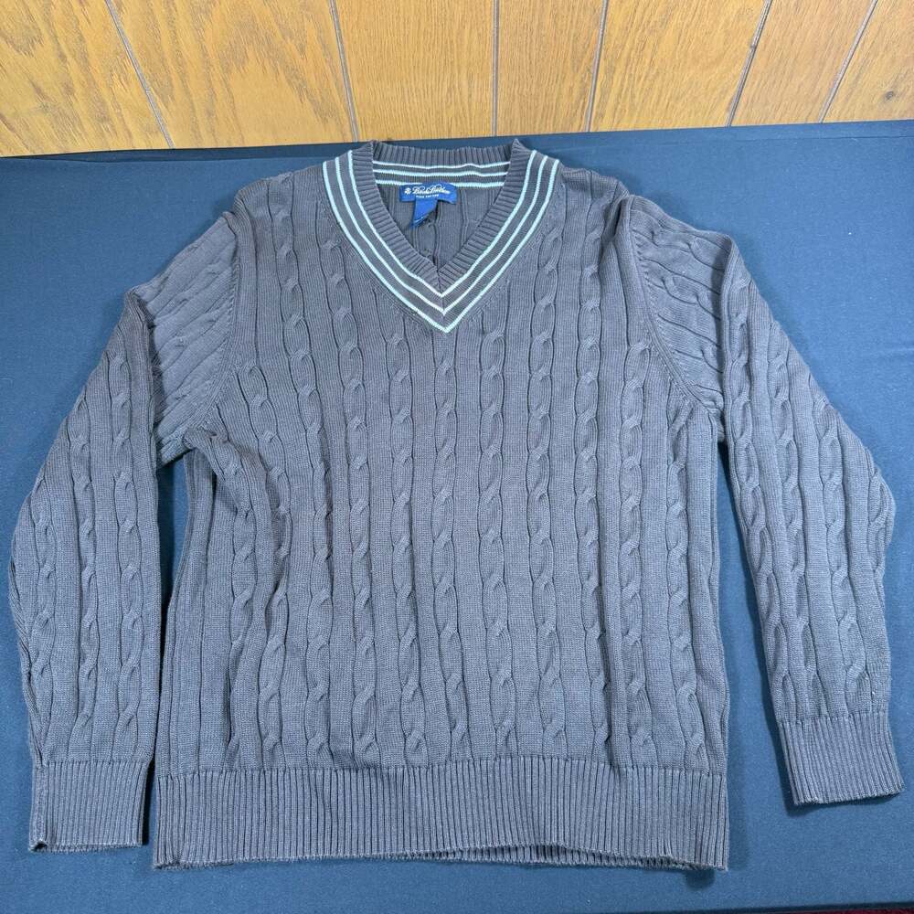 Brooks Brothers Pima Cotton Cable Knit V-Neck Sweater Size L
